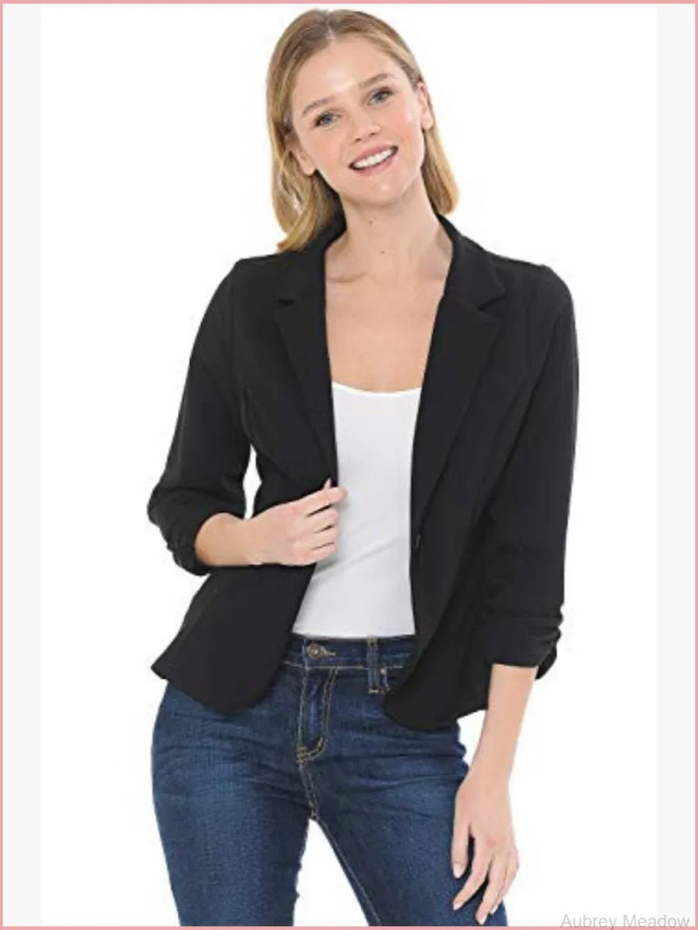 Women's 3/4 Sleeve Knit Blazer - Slim Fit Office Blazer